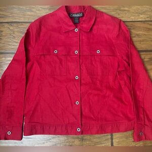 ❤️ Norton McNaughton Red Linen Button-Up Jacket – Size Large ❤️